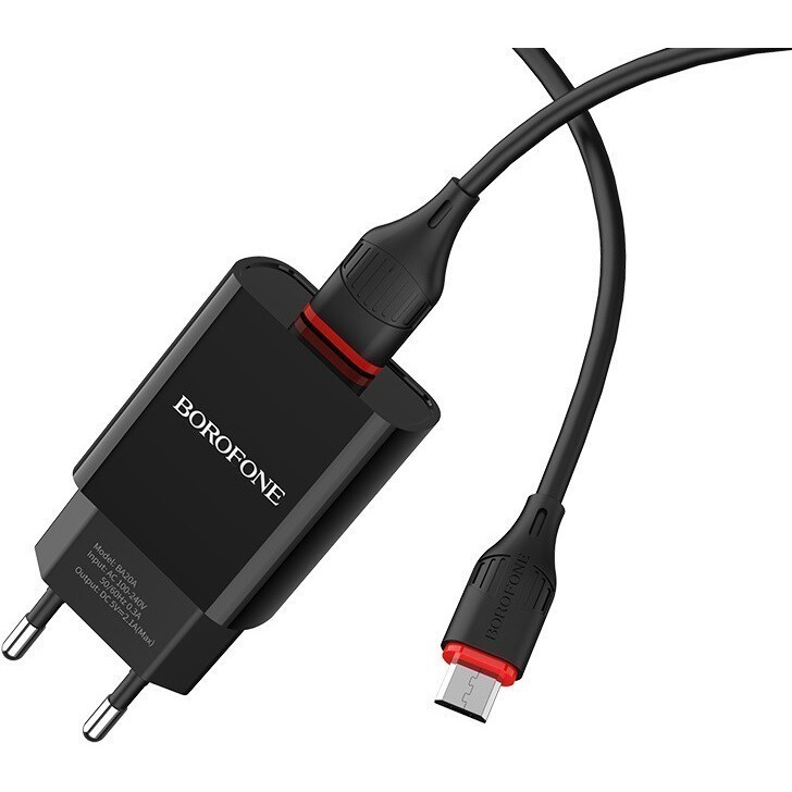 Сетевое зарядное устройство Borofone BA20A Sharp Black + MicroUSB Cable - 6931474702135 - фото 4