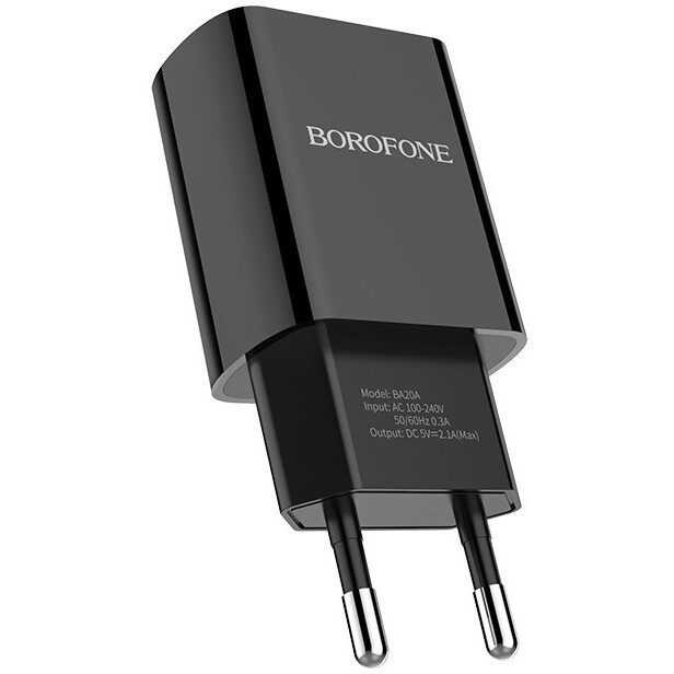 Сетевое зарядное устройство Borofone BA20A Sharp Black + Type-C Cable - 6931474702142 - фото 2