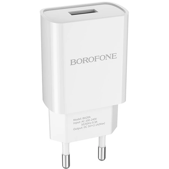 Сетевое зарядное устройство Borofone BA20A Sharp White + Lightning Cable - 6931474700728