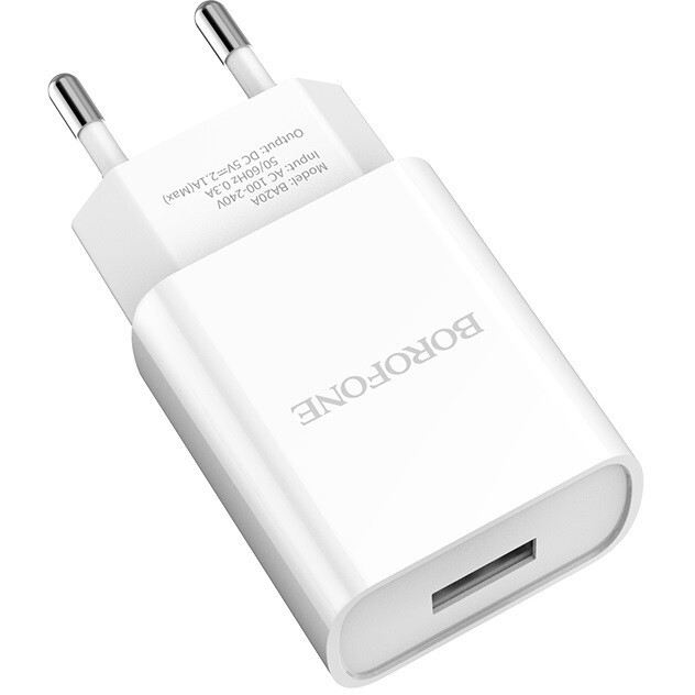 Сетевое зарядное устройство Borofone BA20A Sharp White + Lightning Cable - 6931474700728 - фото 3