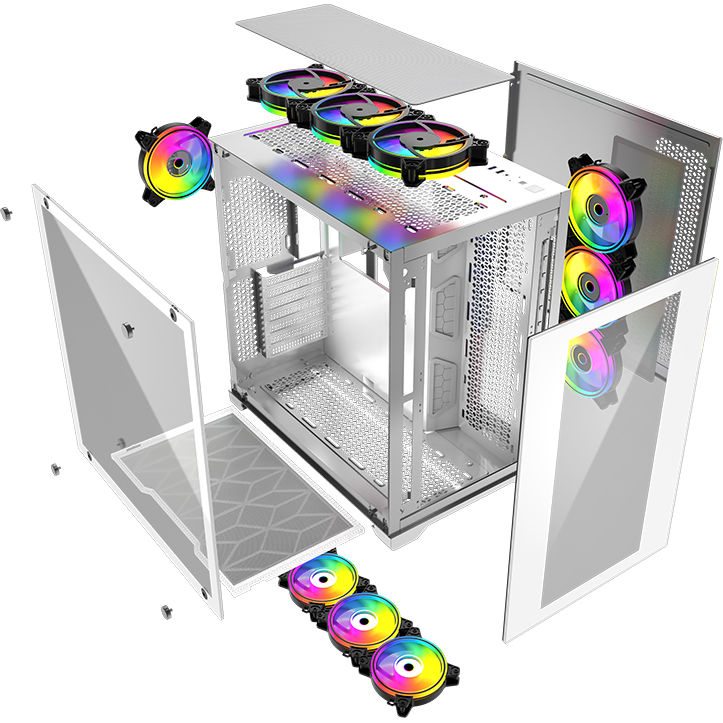 корпус компьютерный powercase vision white (cvwa-l4). корпус powercase vision micro black cvbm-l4. Powercase vision white cvwa-l4. корпус powercase vision white, tempered glass, 4х 120mm 5-color fan, белый, atx (cvwa-l4). компьютерный корпус powercase vision white (.