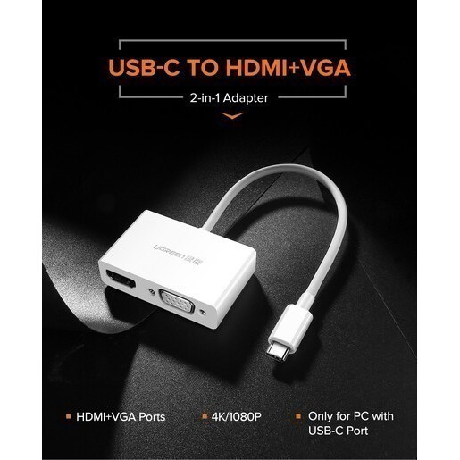 Переходник USB Type-C - HDMI/VGA, UGREEN MM123 - 30843 - фото 2