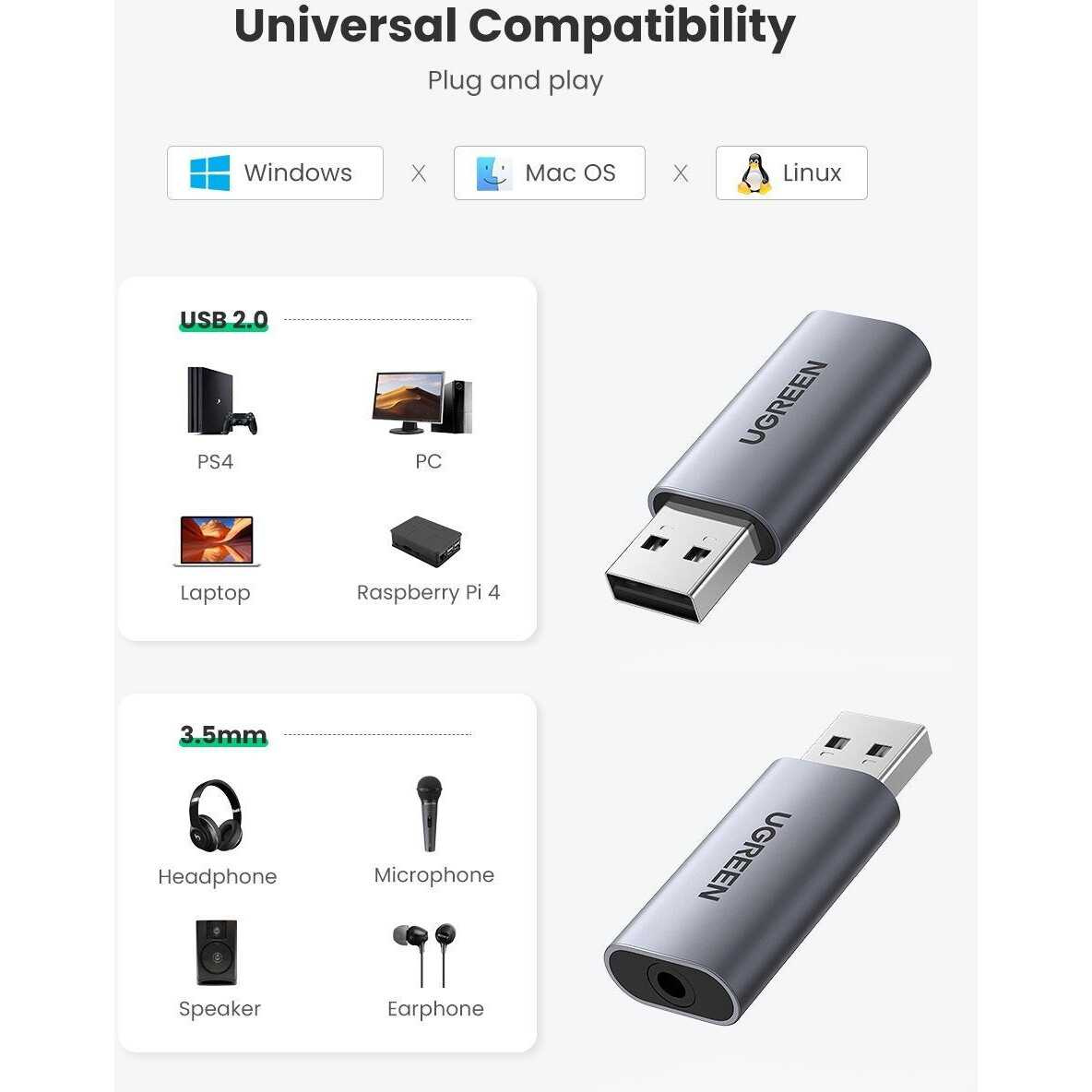 Звуковая карта UGREEN CM383 Grey - 80864 - фото 8