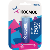 Аккумулятор КОСМОС 18650 (168A, 1500 mAh, 1 шт.) (KOC18650Li-ion15UBL1)