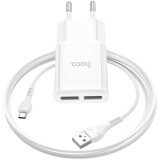 Сетевое зарядное устройство HOCO C88A Star round White + MicroUSB Cable (6931474749536)