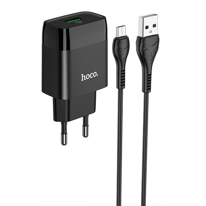 Сетевое зарядное устройство HOCO C72Q Glorious Black + MicroUSB Cable - HC-32521