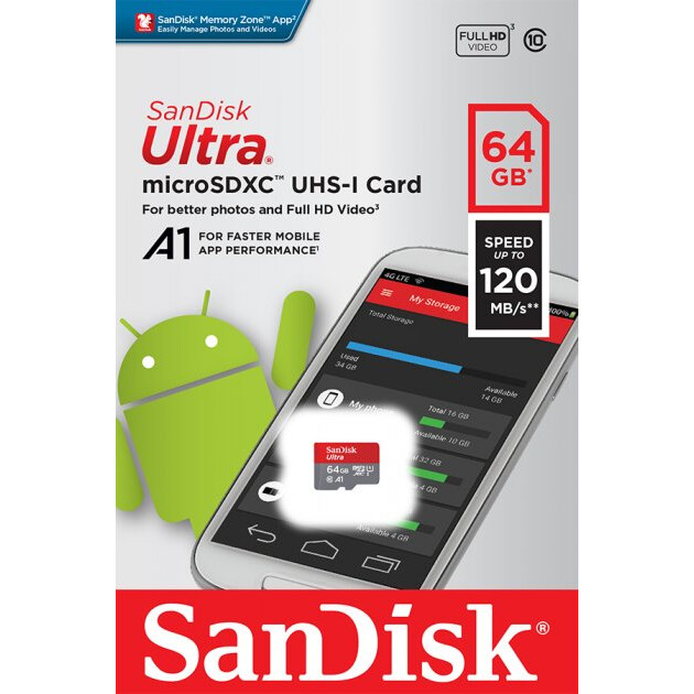 Карта памяти 64Gb MicroSD SanDisk Ultra (SDSQUA4-064G-GN6MN) - фото 2