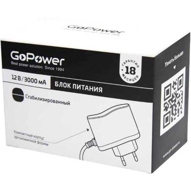 Адаптер питания для ноутбука GoPower 3.0A 12V 5,5x2,5/12мм - 00-00018646 - фото 2