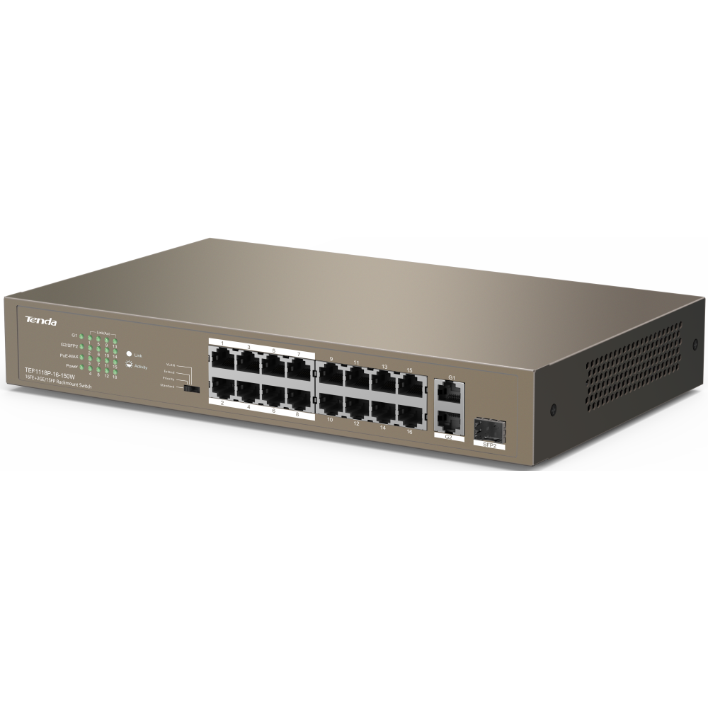 Коммутатор (свитч) Tenda TEF1118P-16-150W - фото 3