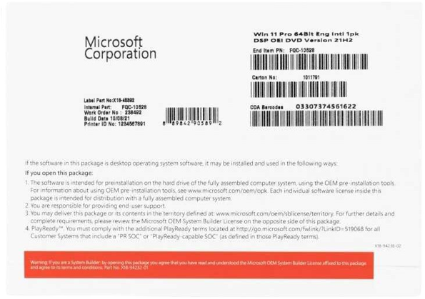 Microsoft Windows 11 Pro 64-bit English Intl 1pk DSP OEI DVD