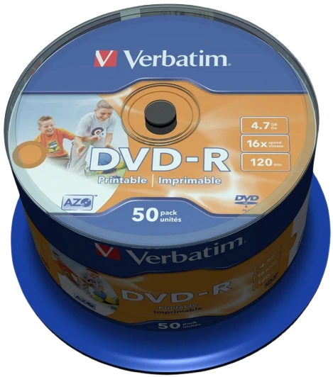 Диск DVD+R Verbatim 4.7Gb 16x Cake Box Printable (50 шт.)