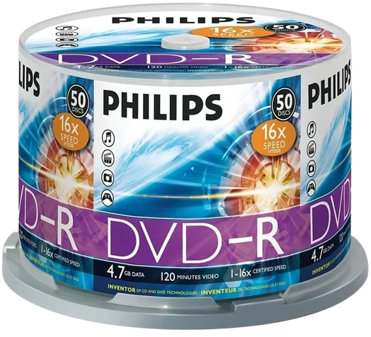 Диск DVD-R Philips 4.7Gb 16x Cake Box (50 шт.)